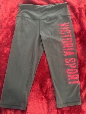 Victoria's Secret Black Cropped Leggings with Pink Victoria Sport Side Logo
